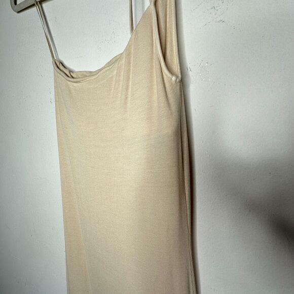 Enza Costa Sexy Cream One Shoulder Spaghetti Strap Ribbed Bodycon Mini Med - Picture 5 of 11